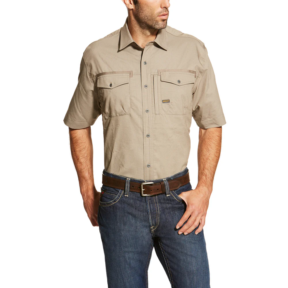 REBAR WORKMAN SHORT SLEEVE LIGHTWEIGHT WORK SHIRT - 200-Brown | Ariat 10019160
