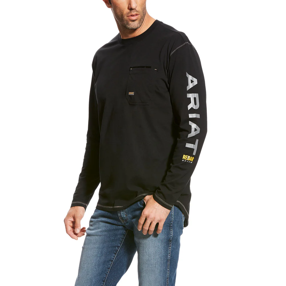 REBAR WORKMAN VENTEK LOGO LONG SLEEVE T-SHIRT - 001-Black | Ariat 10023916