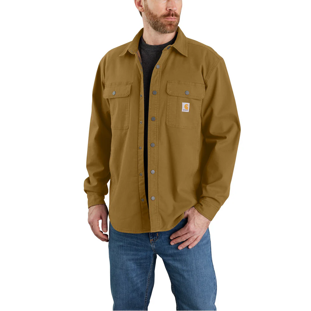 Rugged Flex Relaxed Fit Canvas Fleece-Lined Shirt Jac - B33-Oak Brown | Carhartt 105419 - Image 3