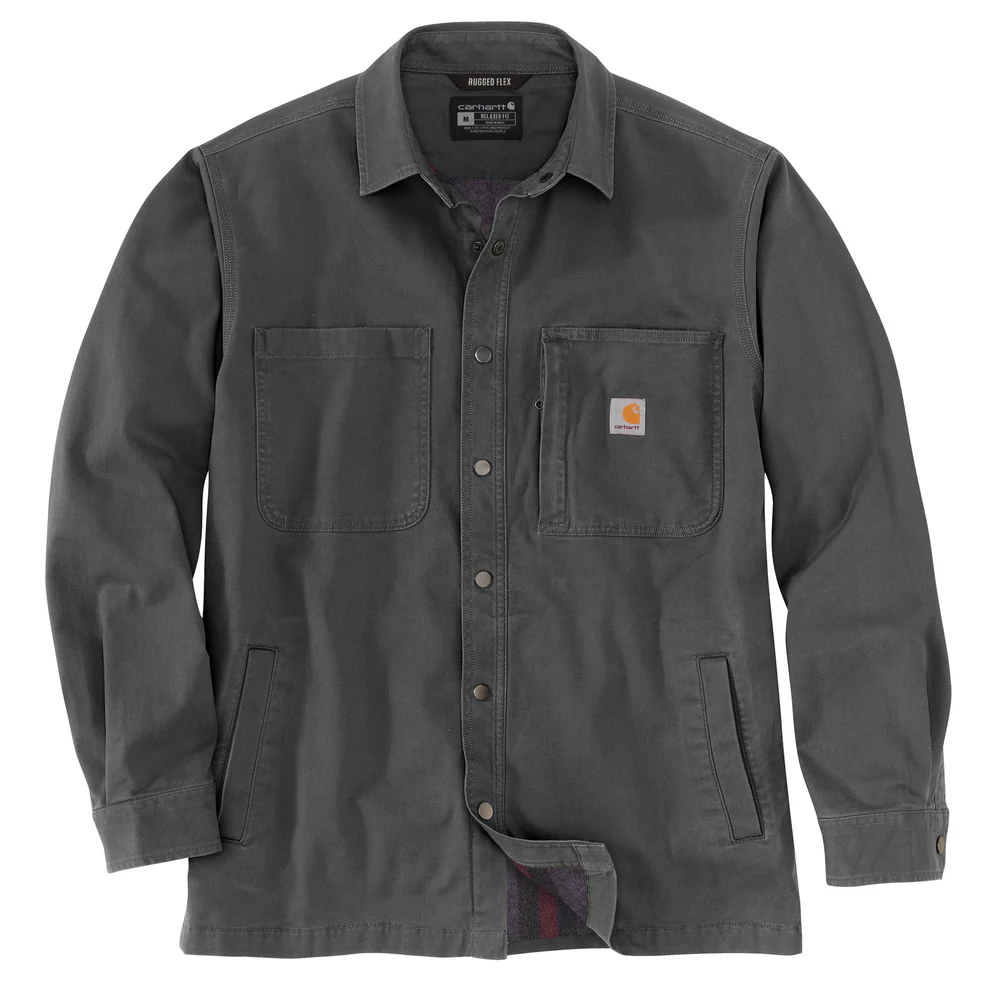 Rugged Flex Relaxed Fit Canvas Fleece-Lined Snap-Front Shirt Jac - 029-Shadow | Carhartt 105532