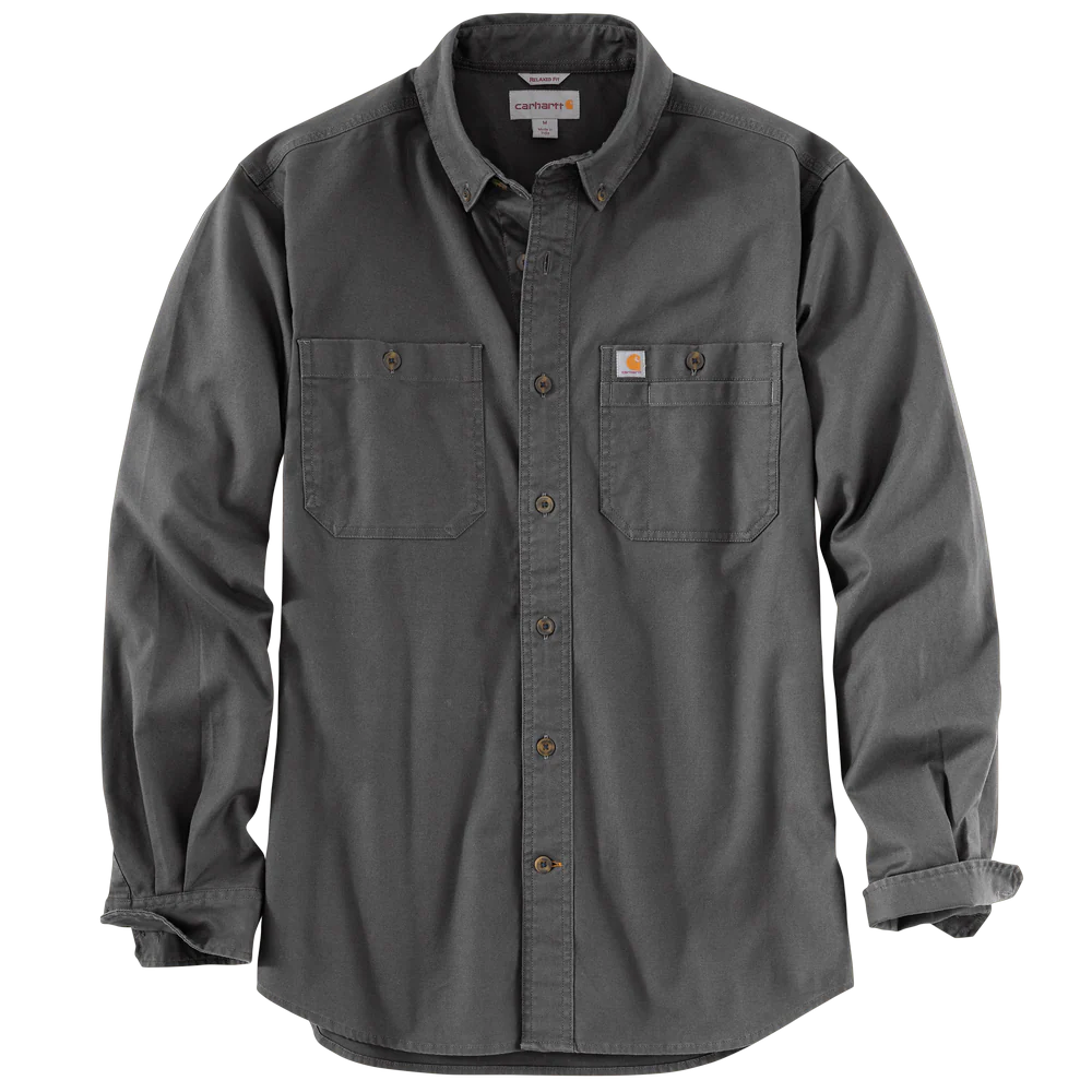 RUGGED FLEX RIGBY LONG SLEEVE WORK SHIRT - 039-Gravel | Carhartt 103554