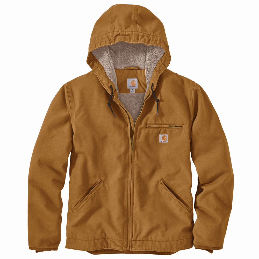 WASHED DUCK SHERPA LINED HOODED JACKET - BRN-Carhartt Brown | Carhartt 104392