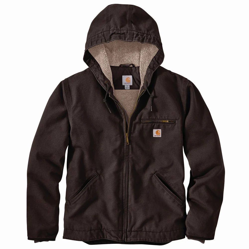 WASHED DUCK SHERPA LINED HOODED JACKET - DKB-Dark Brown | Carhartt 104392