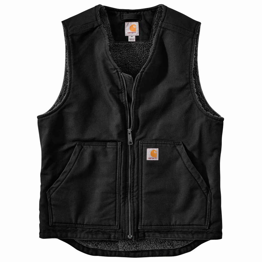 WASHED DUCK SHERPA LINED VEST - BLK-Black | Carhartt 104394