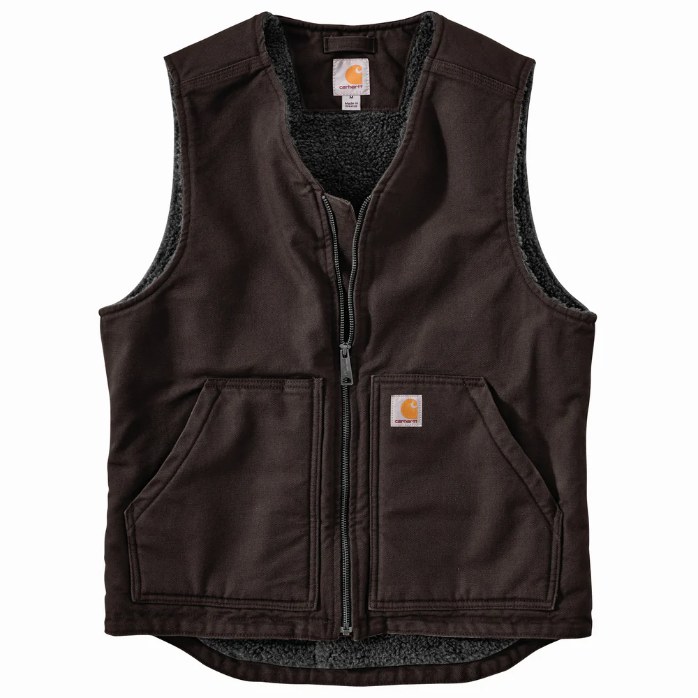 WASHED DUCK SHERPA LINED VEST - DKB-Dark Brown | Carhartt 104394