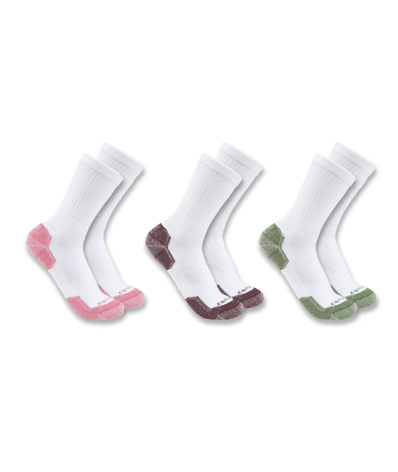 Women's Midweight Cotton Blend Crew Sock 3 Pack WAS-White Assorted | Carhartt SC2823W